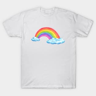 Rainbow and fluffy blue clouds T-Shirt